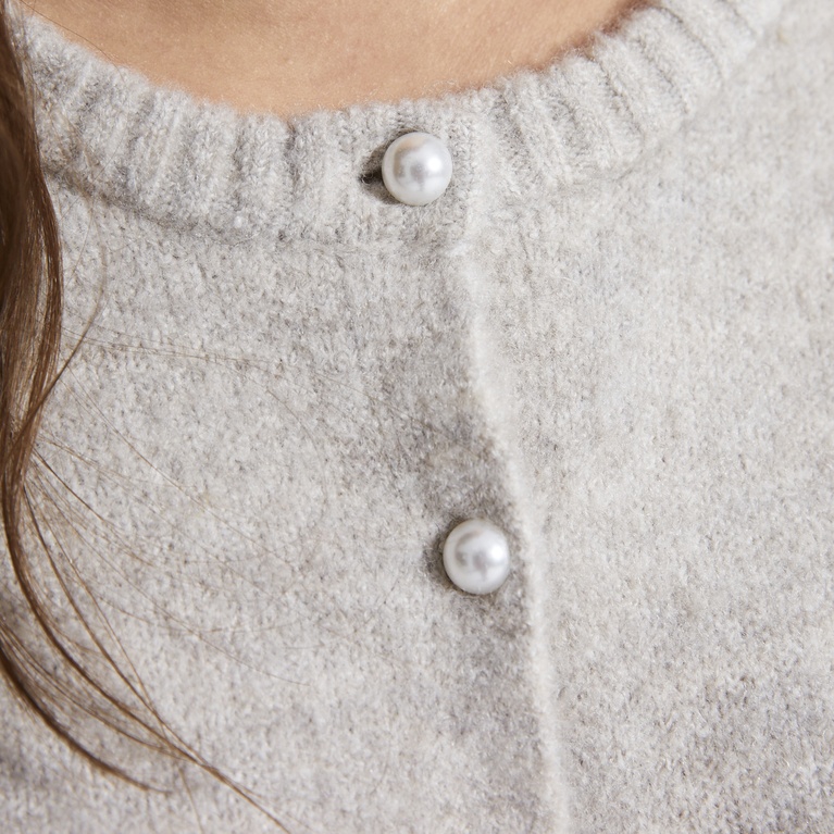 Basic short sleeve knit cardigan "Margot" Beige Melange